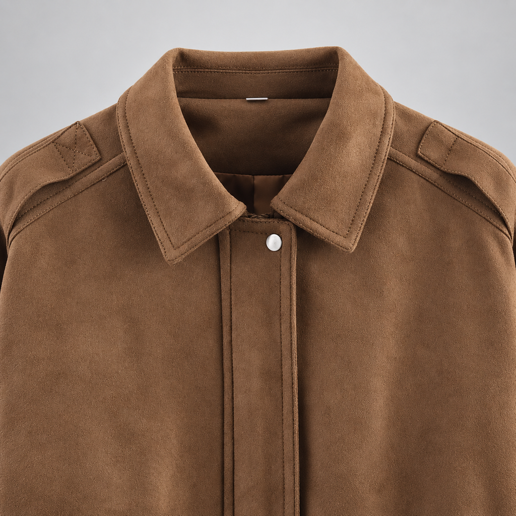 Bennett Women’s Faux Suede Utility Jacket – Relaxed Fit Snap-Front Bomber