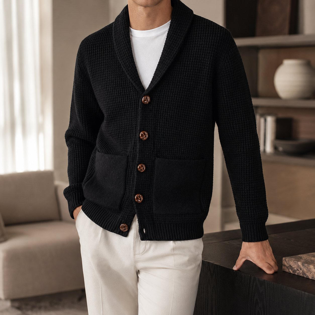Stefano Men’s Ribbed Button Cardigan