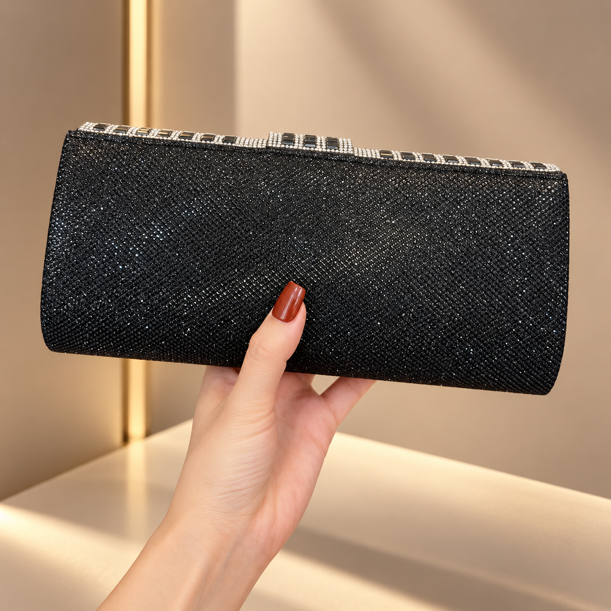 Vivienne Crystal Geometric Evening Clutch with Chain Strap