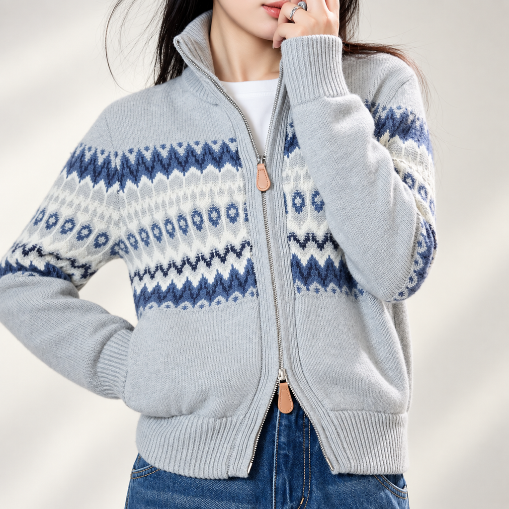 Sienna Fair Isle Zip-Up Knit Cardigan