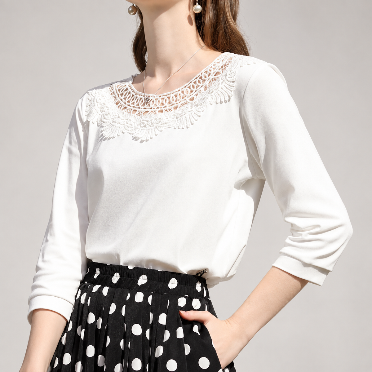 Camille Lace-Neck Women’s 3/4 Sleeve Blouse