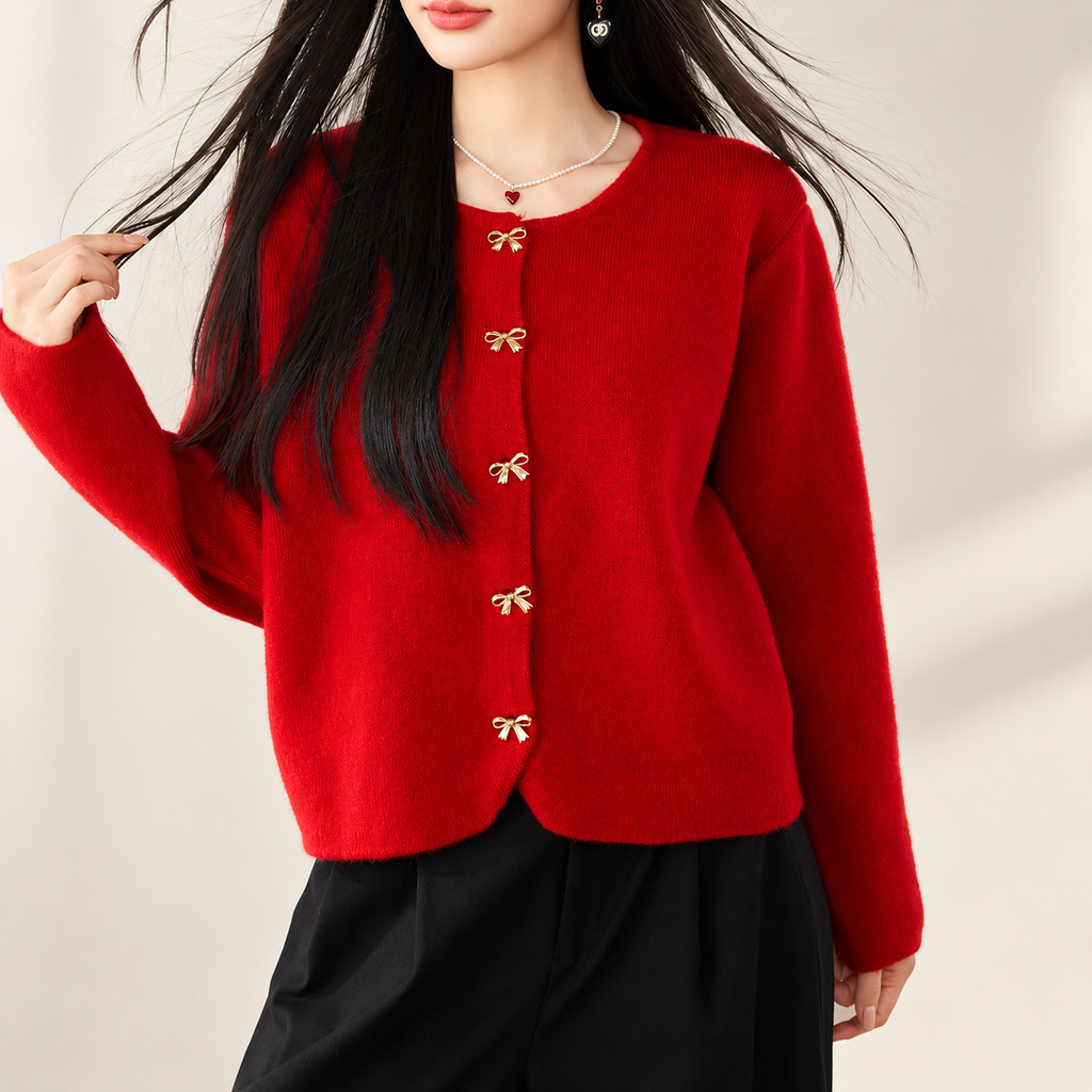 Elodie Women’s Bow-Button Knit Cardigan