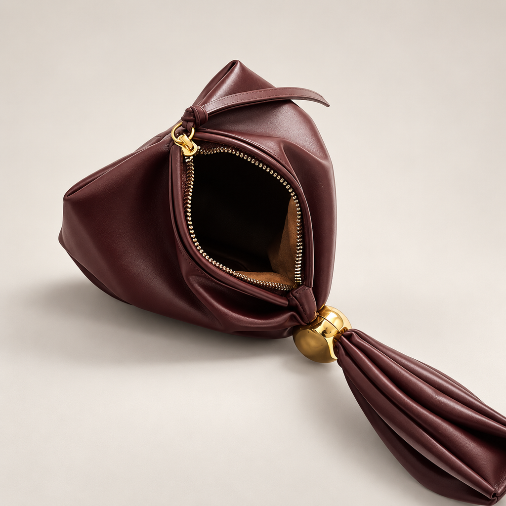 Alessia Sculpted Knot Pouch Bag with Gold-Tone Ring