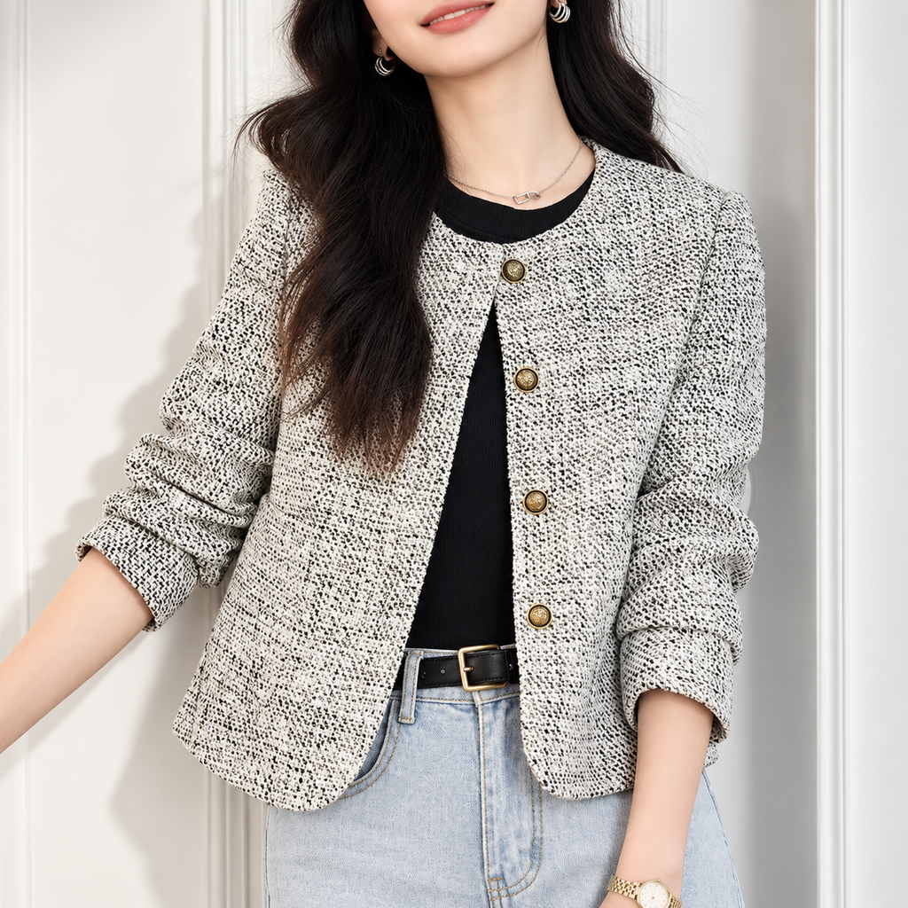 Vivienne Women’s Textured Jacket – Collarless Button-Front Blazer