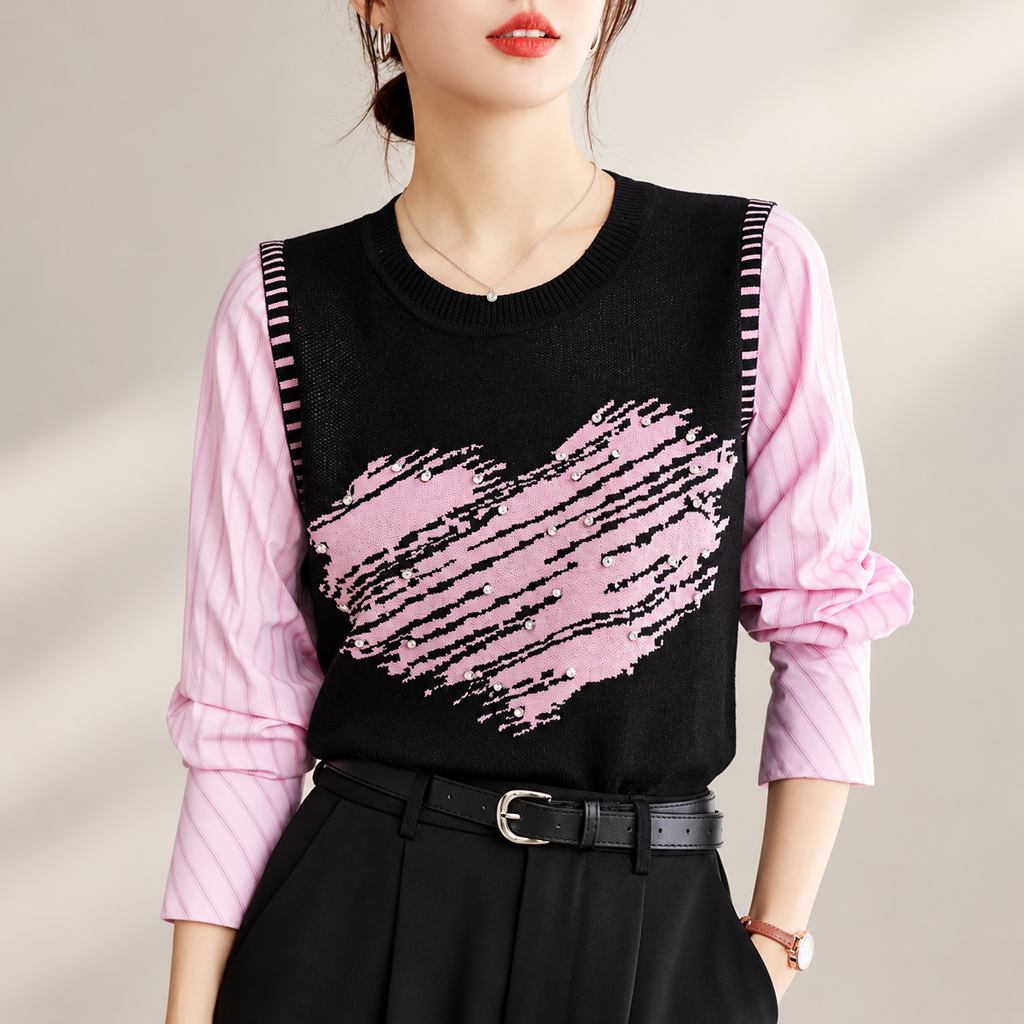 Rosalie Pink Heart Layered Knit Top