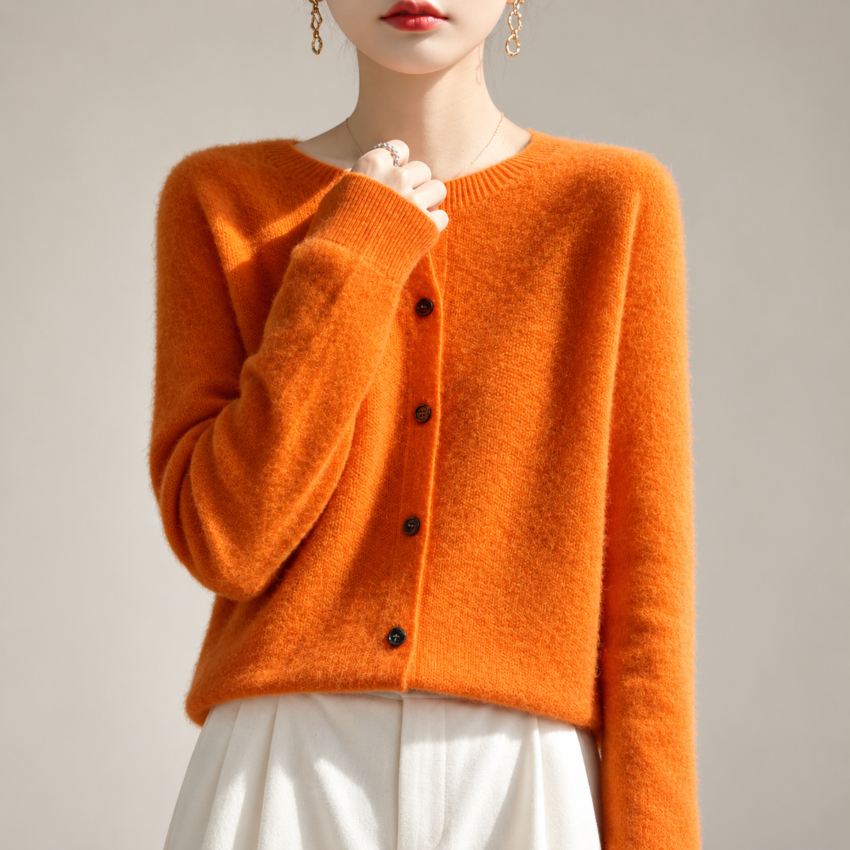 Amélie Women’s Soft Knit Button-Front Crew Neck Cardigan