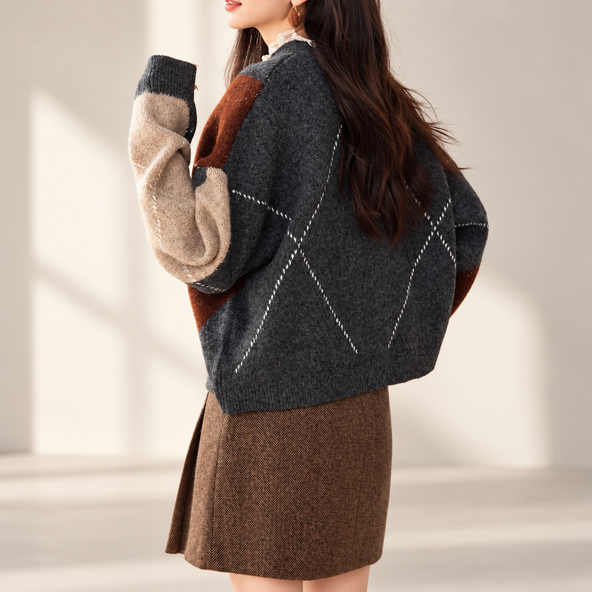 Harriet Women’s Argyle Bow-Neck Knit Sweater
