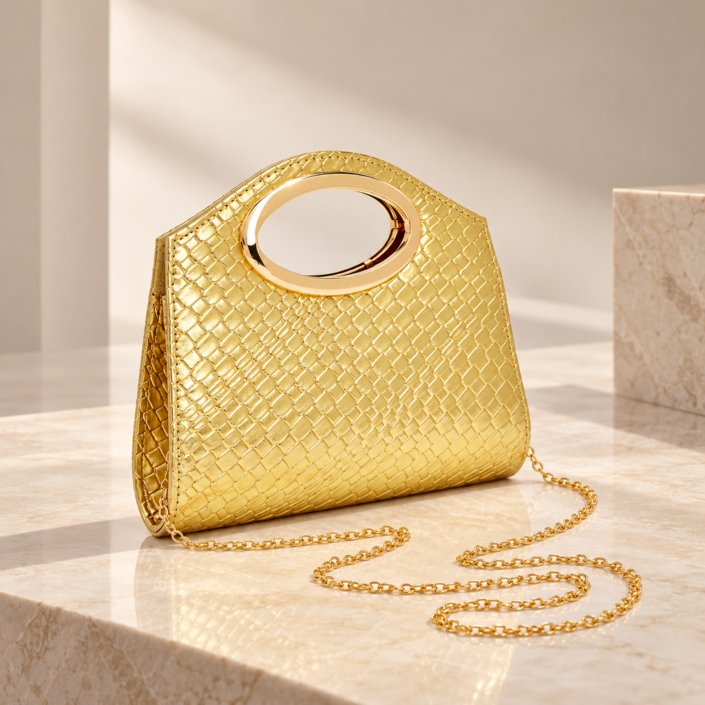 Camille Croc-Embossed Evening Handbag with Oval Metal Handle