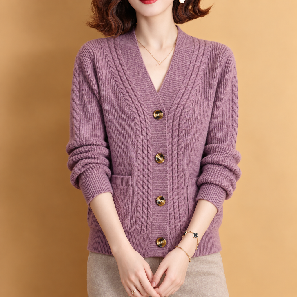 Rosalie Cable Knit V-Neck Cardigan for Women