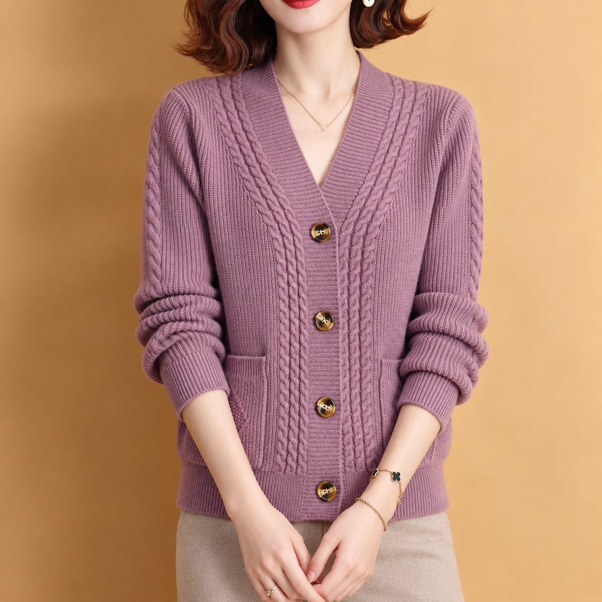 Rosalie Cable Knit V-Neck Cardigan for Women