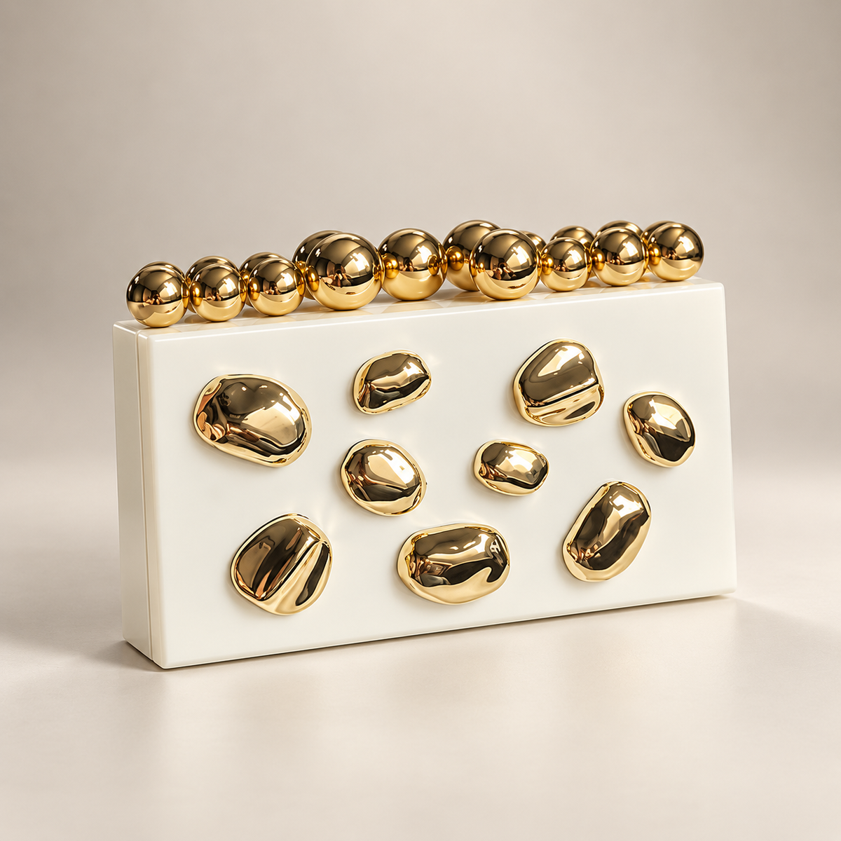 Vivienne Gold Pebble Box Clutch Bag with Chain Strap