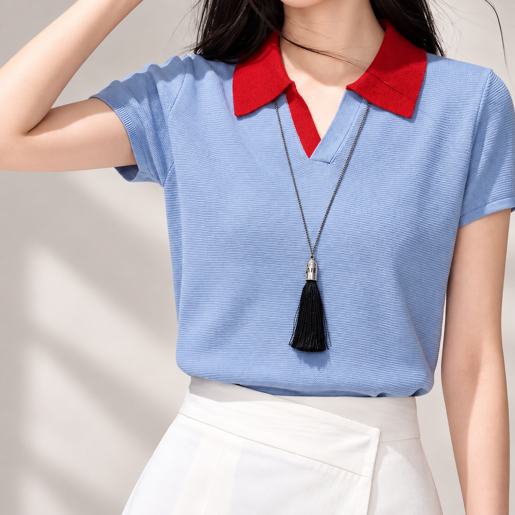 Sienna Contrast Collar Knit Polo Top