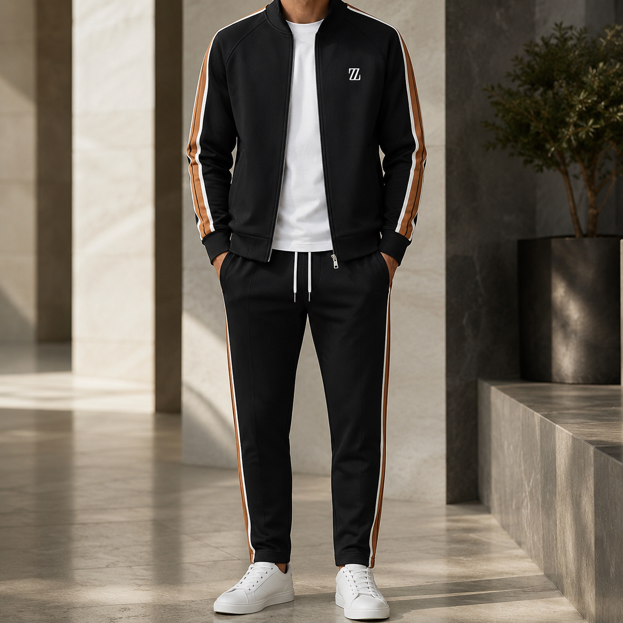 Raffaele Men’s Textured Tracksuit Set – Full-Zip Jacket & Matching Pants