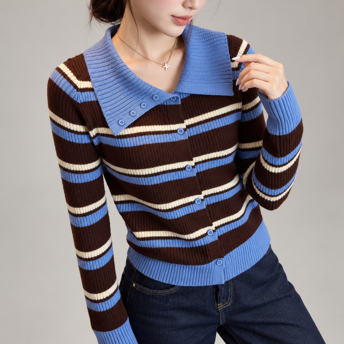 Beatrice Striped Collared Women’s Cardigan