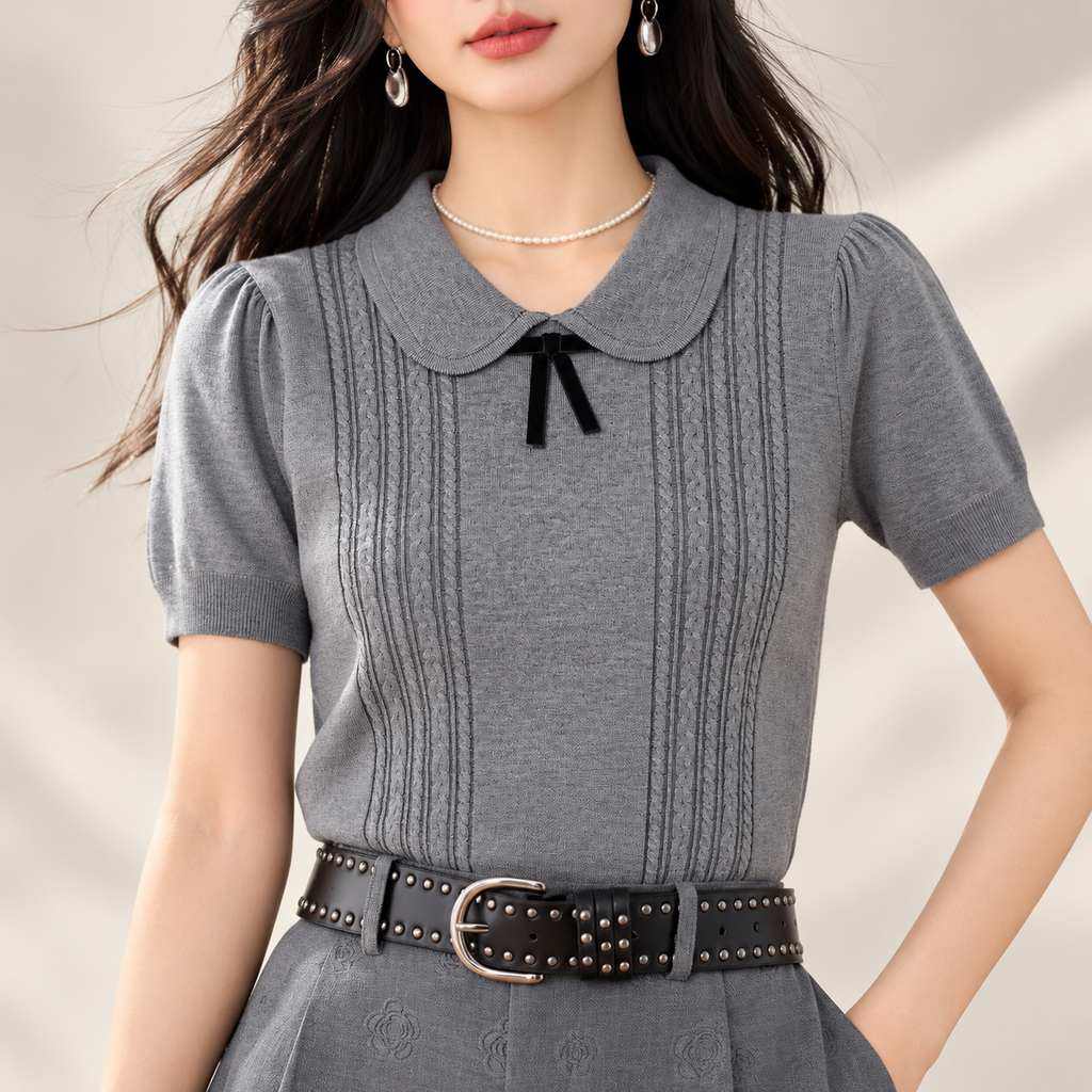Claudia Peter Pan Collar Cable-Knit Top