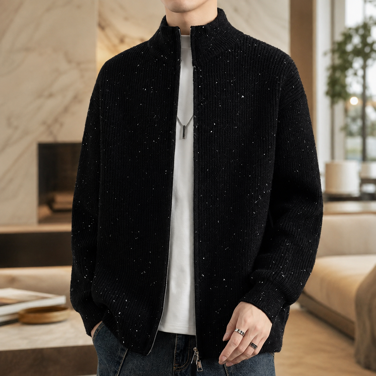 Lorenzo Ribbed Knit Zip Jacket for Men