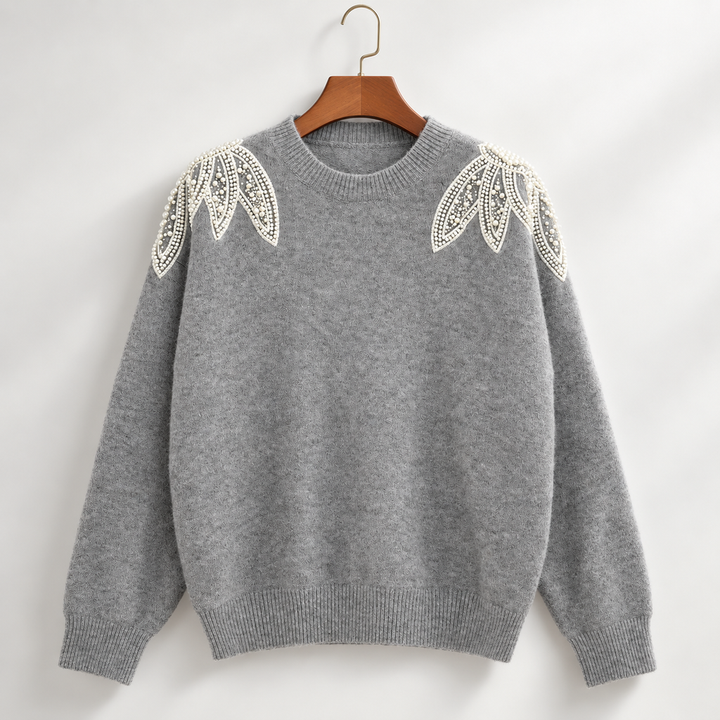 Camille Pearl-Embellished Shoulder Knit Sweater