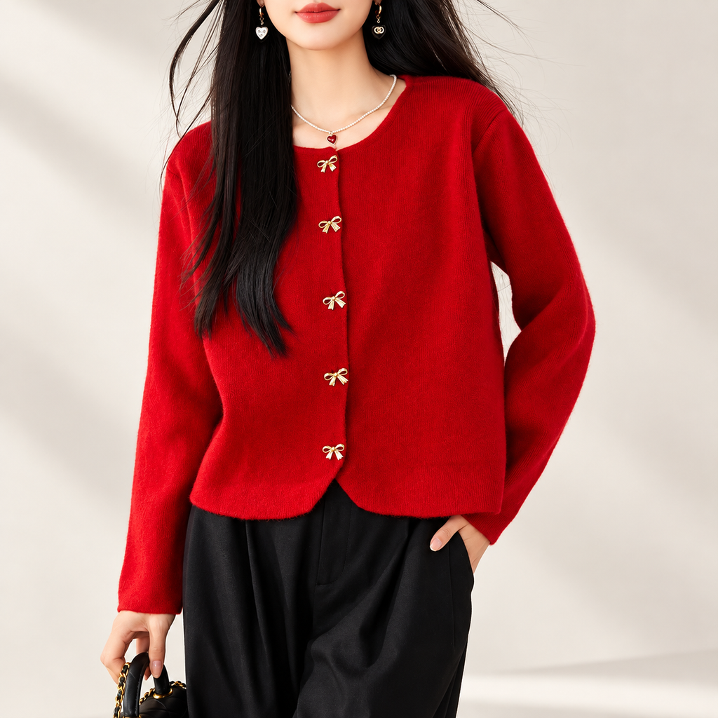 Elodie Women’s Bow-Button Knit Cardigan