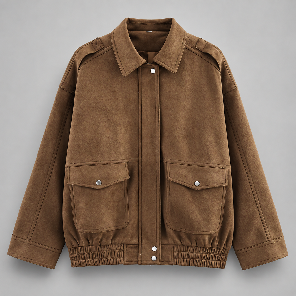 Bennett Women’s Faux Suede Utility Jacket – Relaxed Fit Snap-Front Bomber