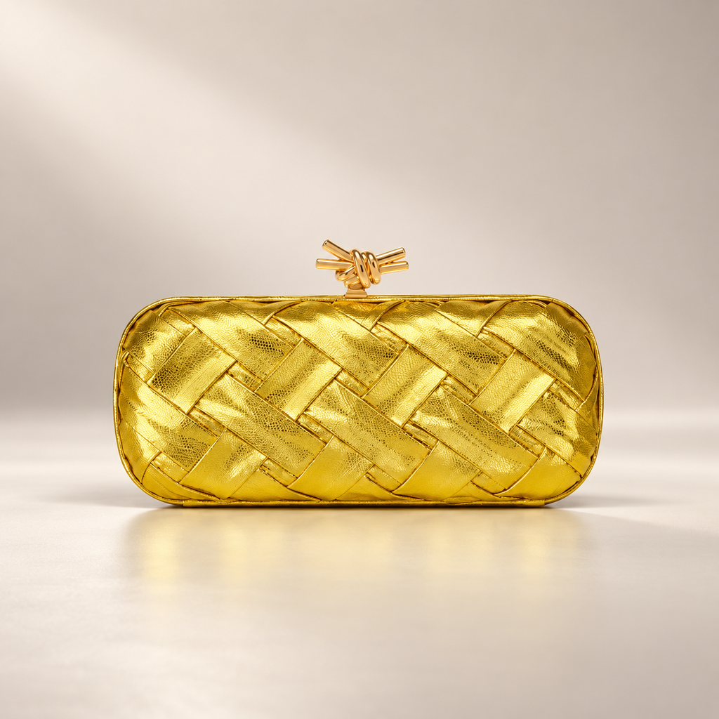 Isabella Women’s Metallic Woven Evening Clutch with Knot Closure