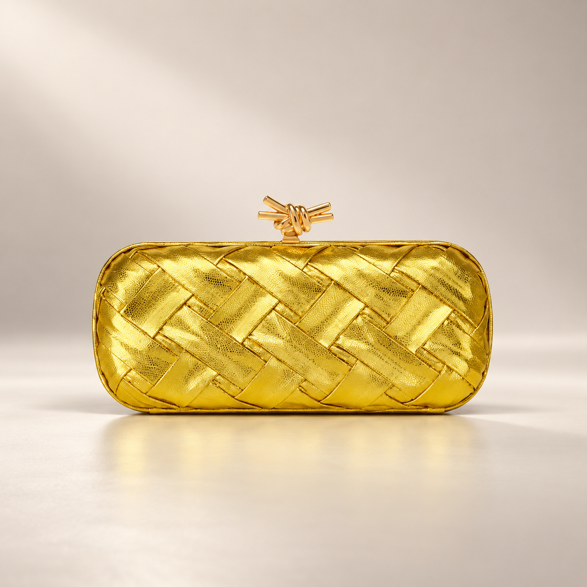 Isabella Women’s Metallic Woven Evening Clutch with Knot Closure