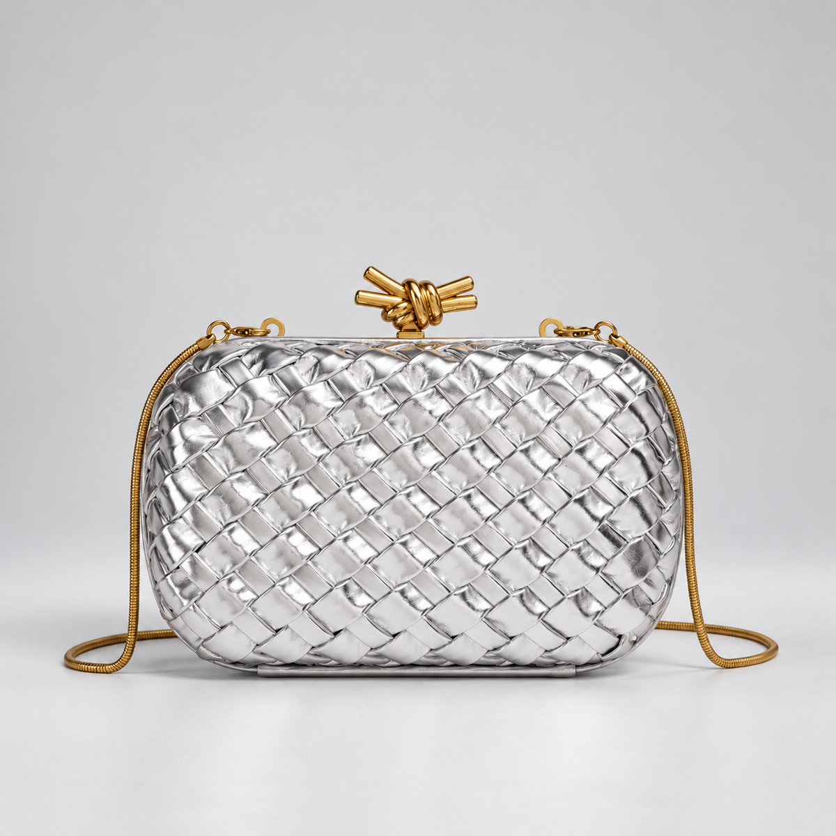 Alessia Woven Knot Clasp Evening Bag with Chain Strap