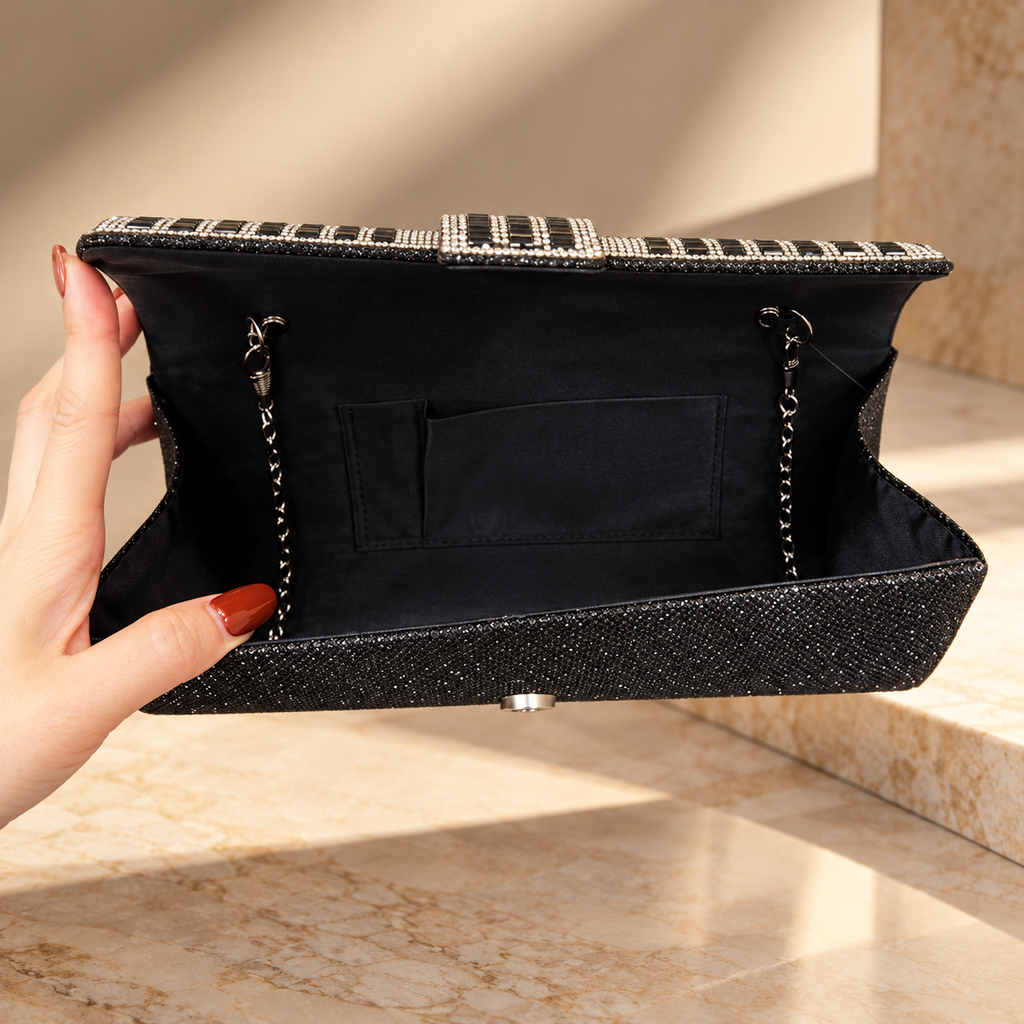 Vivienne Crystal Geometric Evening Clutch with Chain Strap