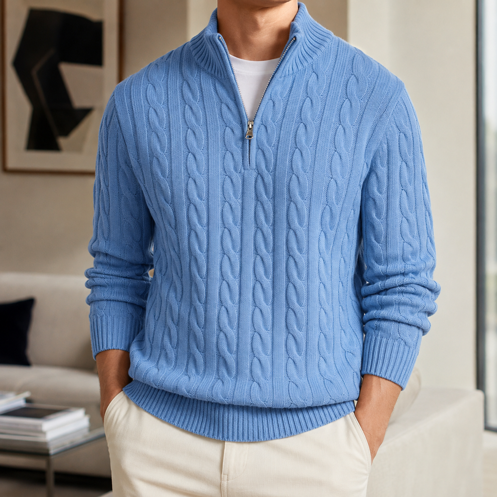 Leandro Men’s Cable Knit Half-Zip Sweater