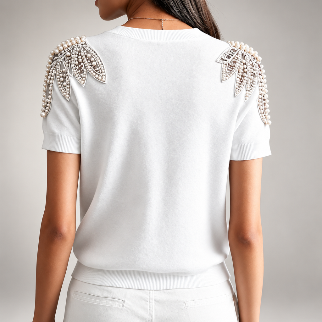 Elodie Pearl-Embellished Shoulder Knit Top