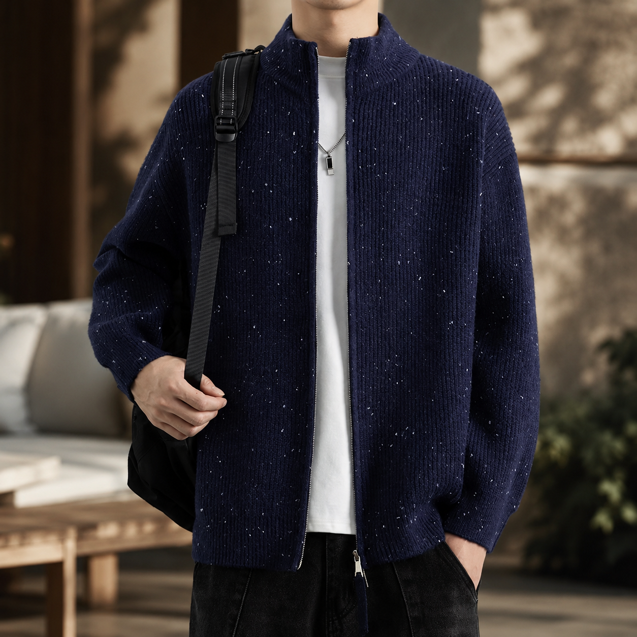 Lorenzo Ribbed Knit Zip Jacket for Men