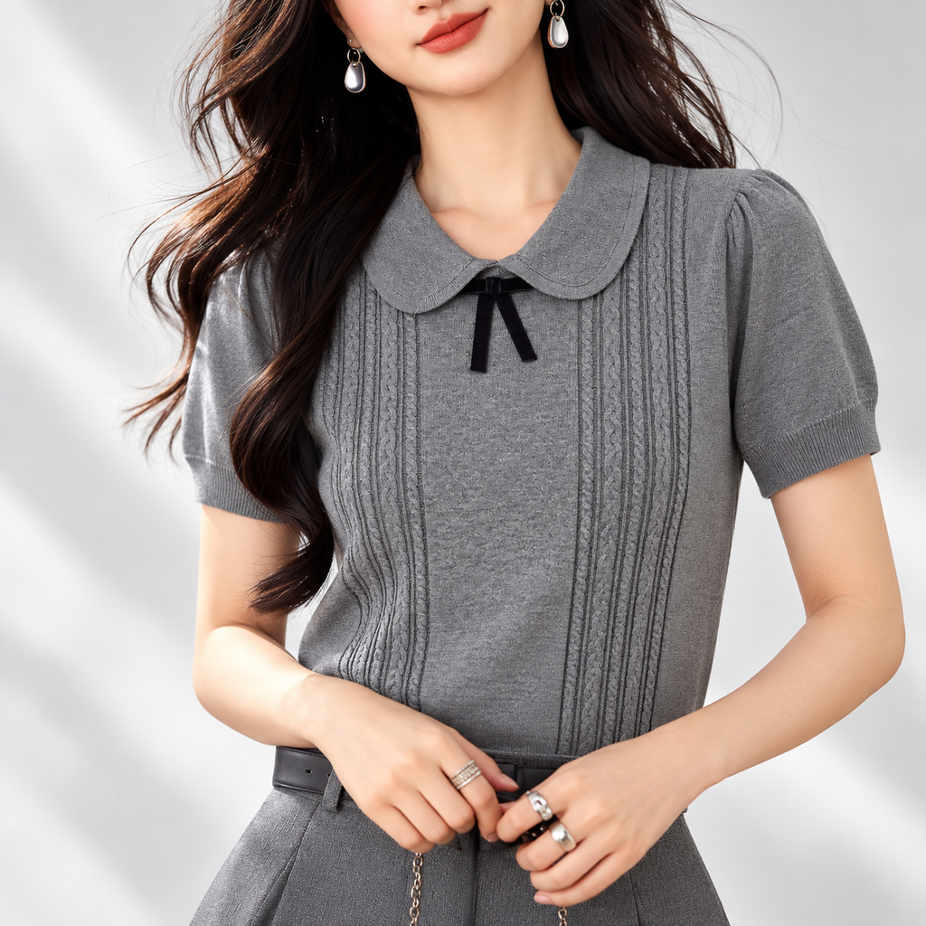 Claudia Peter Pan Collar Cable-Knit Top