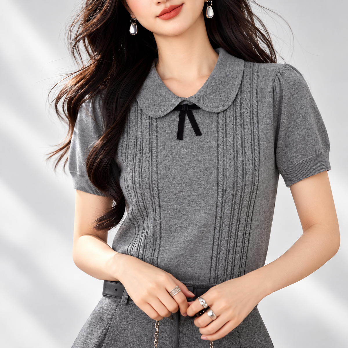 Claudia Peter Pan Collar Cable-Knit Top
