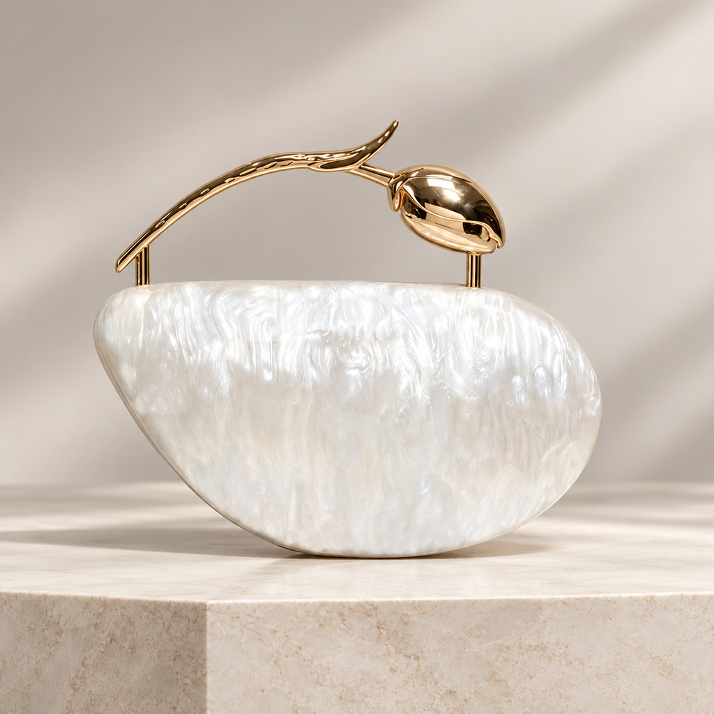 Alessia Marbled Hard-Shell Floral Handle Evening Clutch