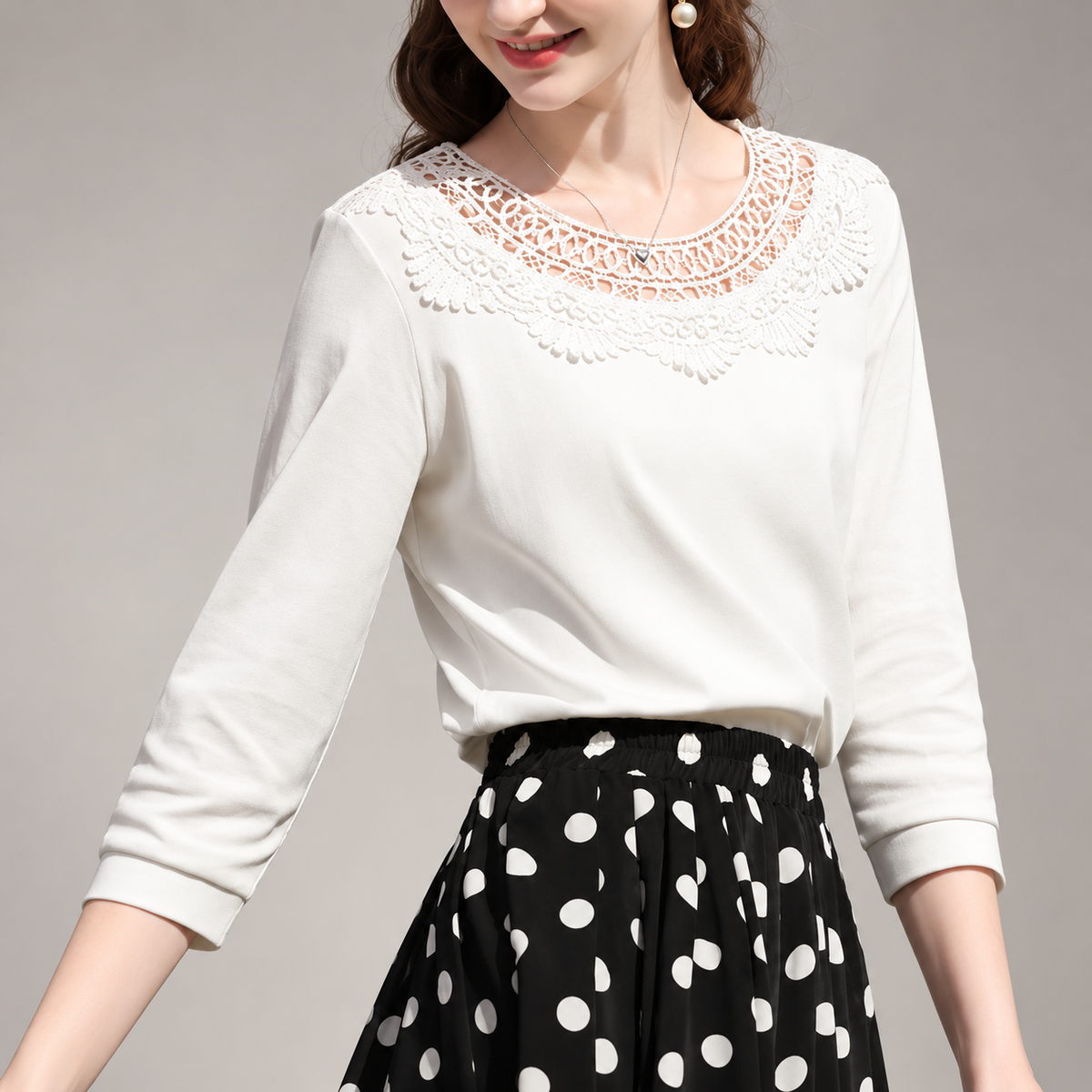 Camille Lace-Neck Women’s 3/4 Sleeve Blouse