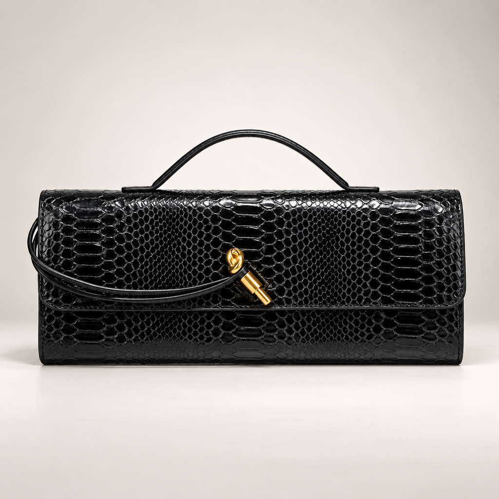 Camille Reptile-Embossed Top Handle Clutch Bag