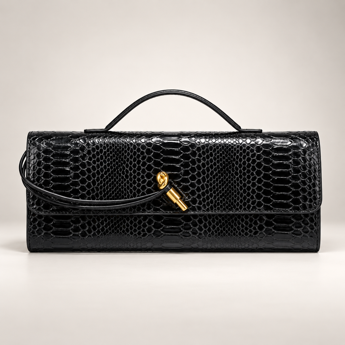 Camille Reptile-Embossed Top Handle Clutch Bag