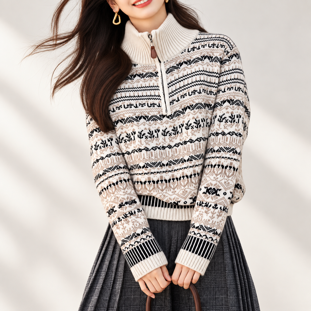 Juliette Women’s Fair Isle Half-Zip Knit Sweater