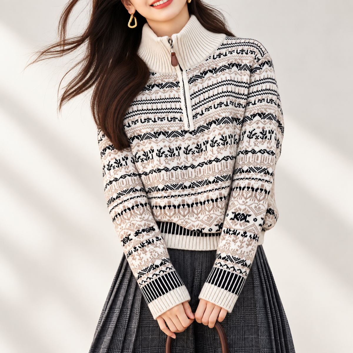 Juliette Women’s Fair Isle Half-Zip Knit Sweater