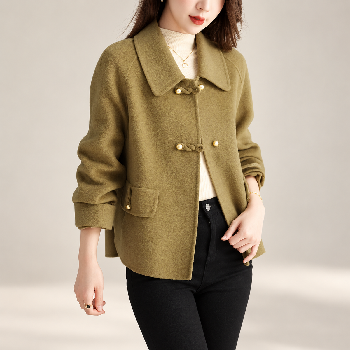 Elodie Women’s Pearl-Button Short Coat