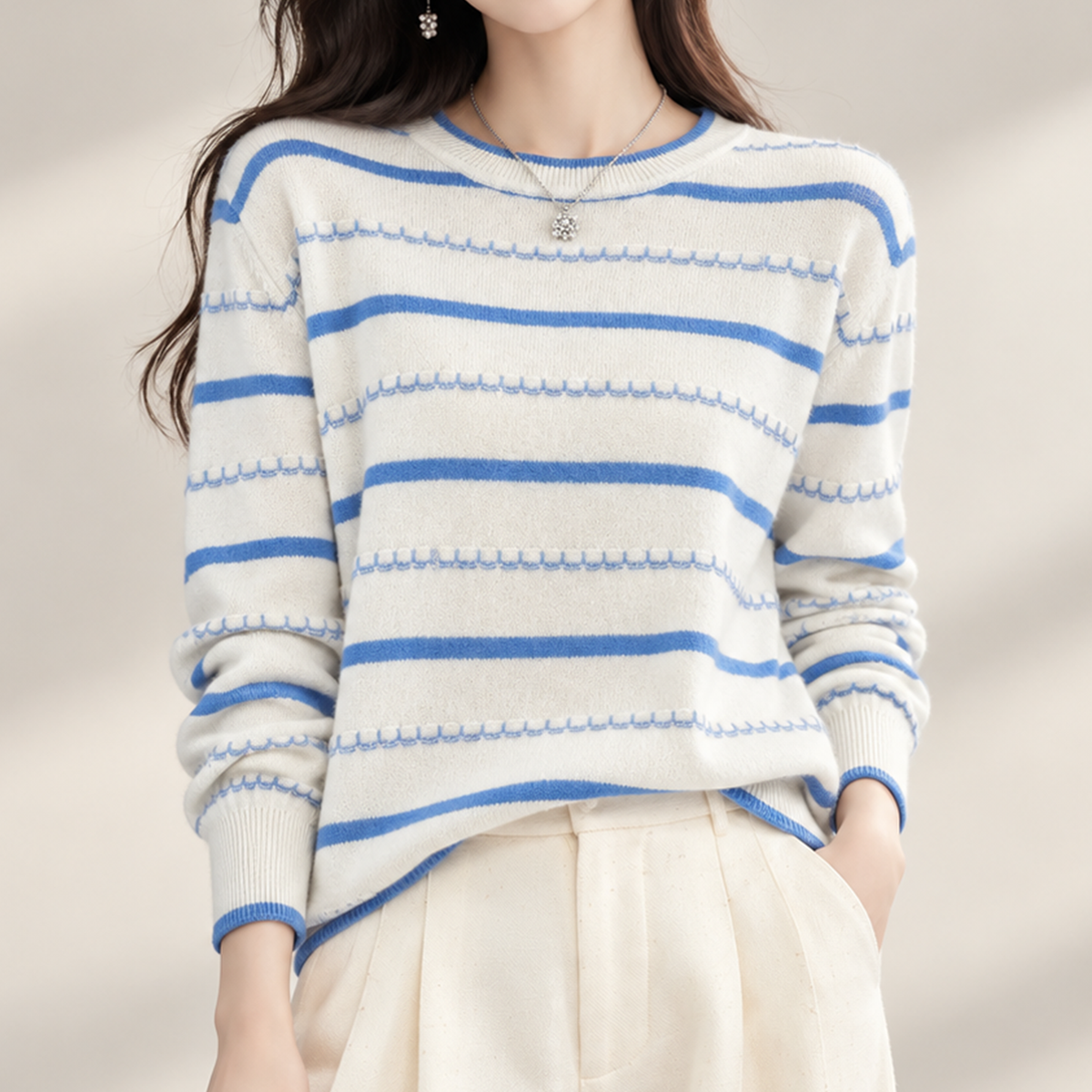 Camille Striped Knit Crewneck Sweater for Women