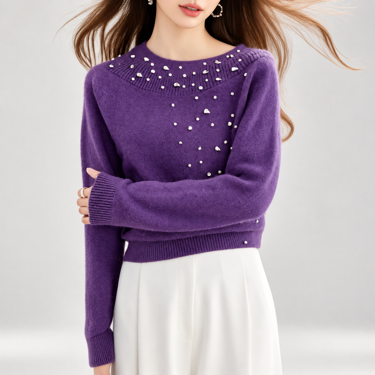 Alessia Crystal-Embellished Soft Knit Crewneck Sweater