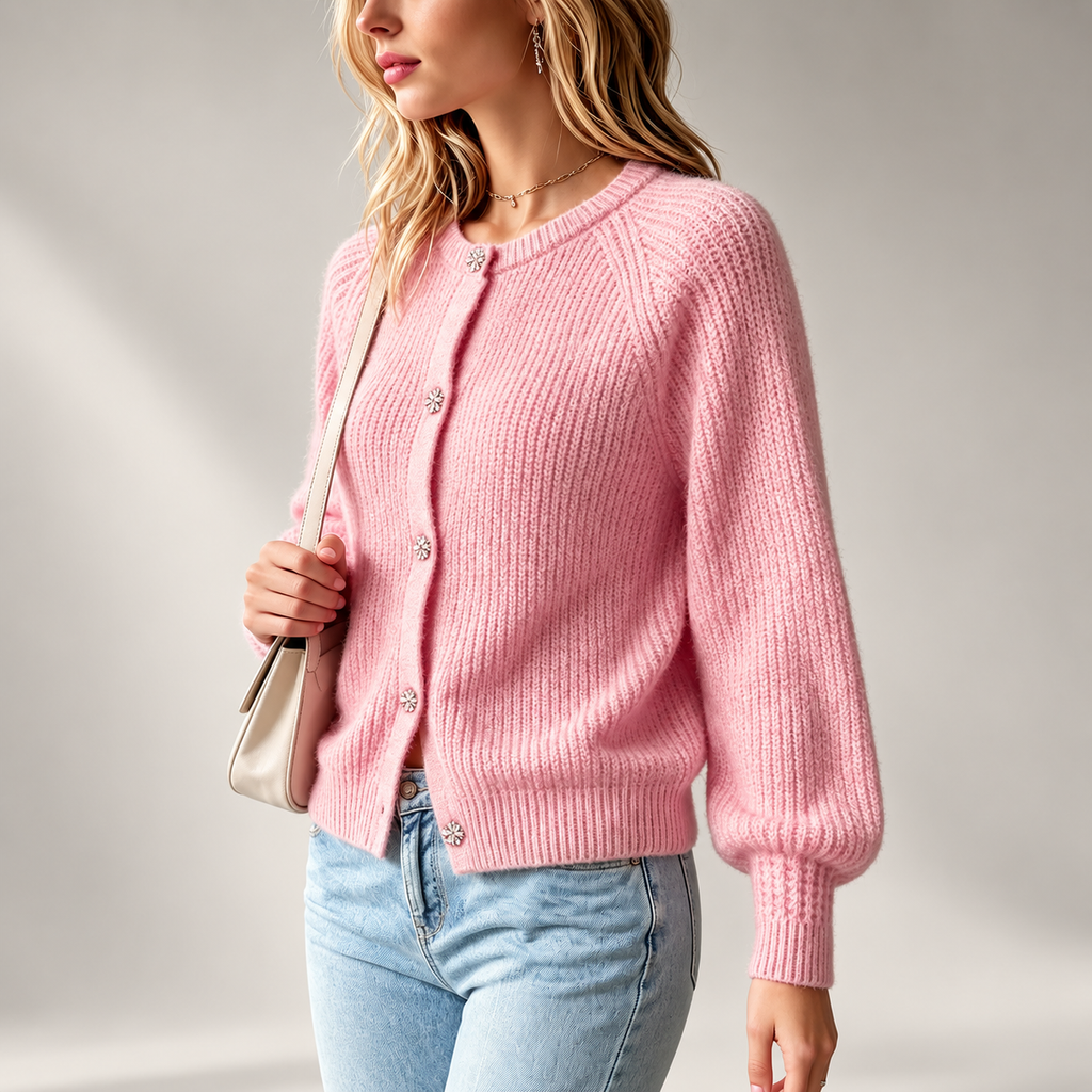 Vivienne Women’s Blush Pink Ribbed Knit Cardigan