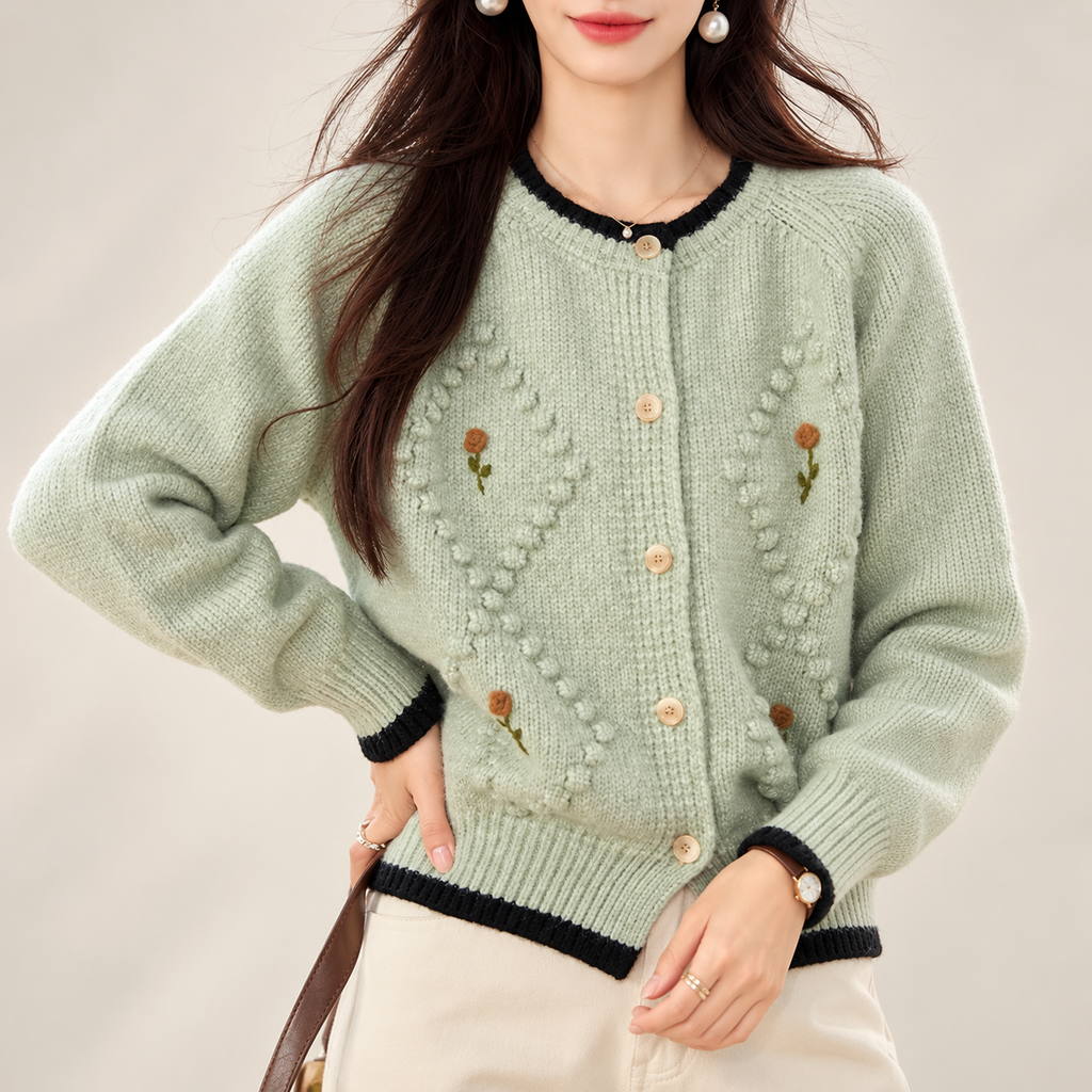 Isabella Floral Textured Button-Front Knit Cardigan