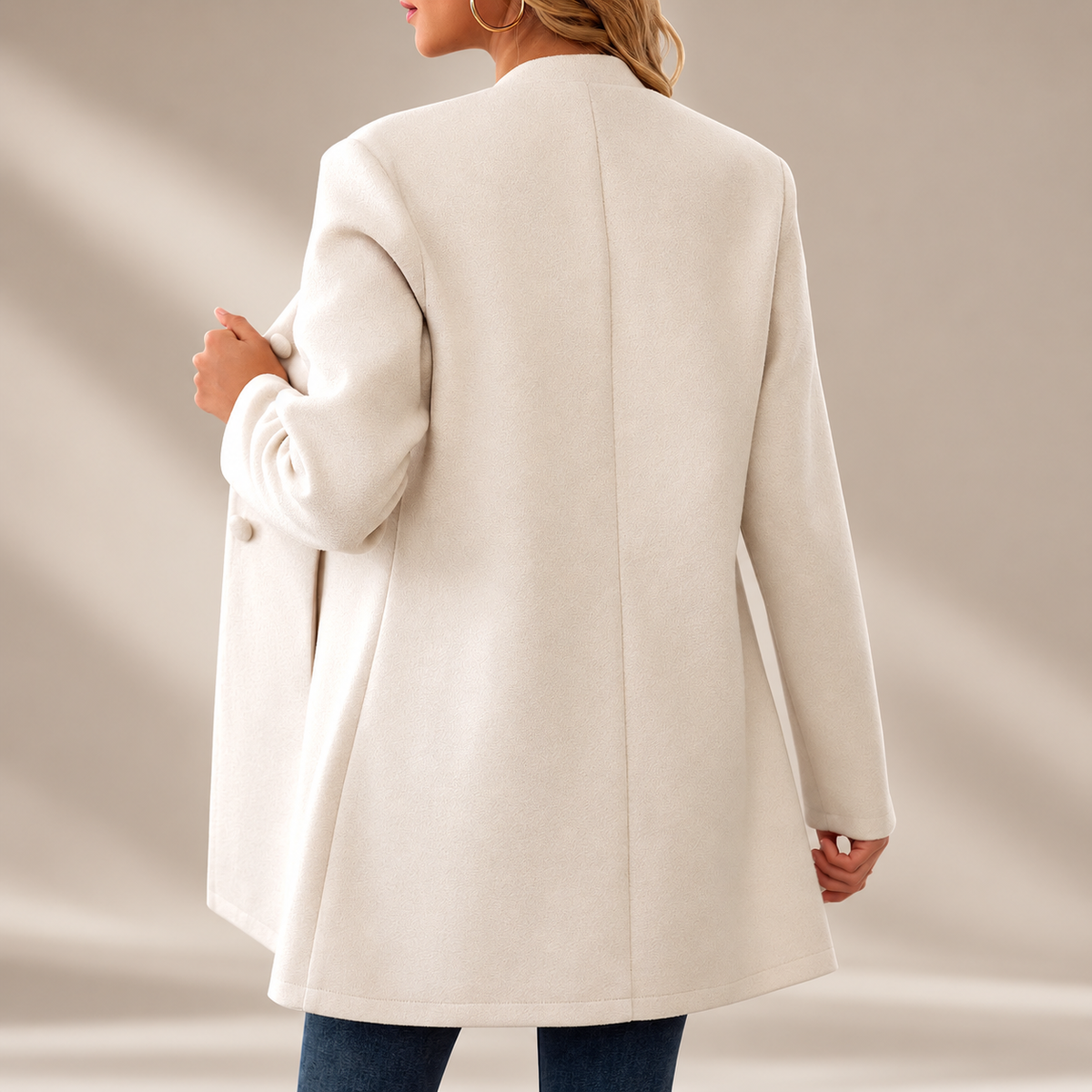 Claire Women’s Ivory Collarless Button-Front Coat
