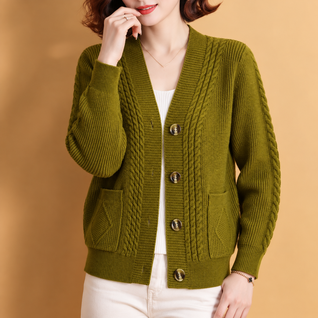 Rosalie Cable Knit V-Neck Cardigan for Women