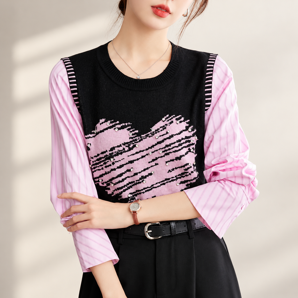 Rosalie Pink Heart Layered Knit Top
