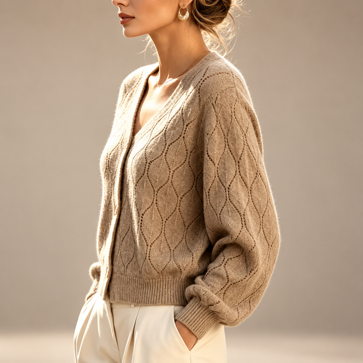 Alessia Women’s Openwork Knit V-Neck Cardigan