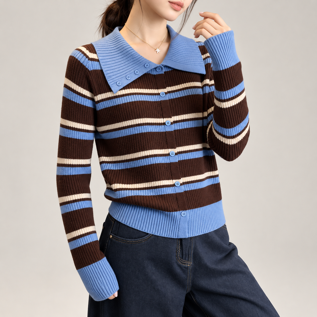Beatrice Striped Collared Women’s Cardigan