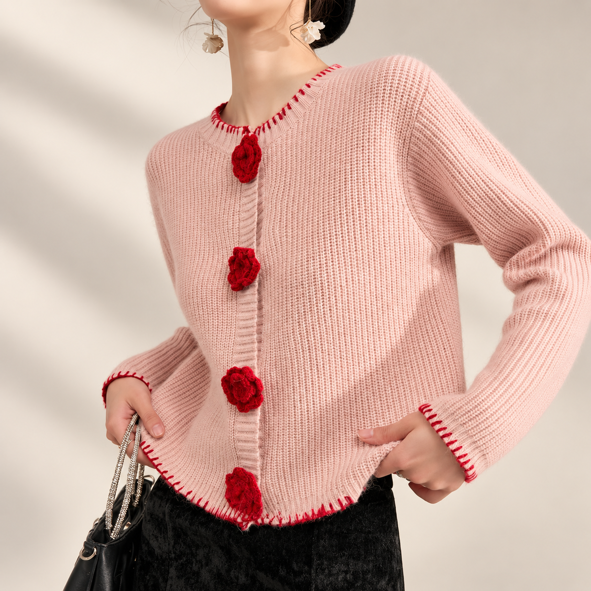Rosalie Women’s Blush Pink Floral Knit Cardigan