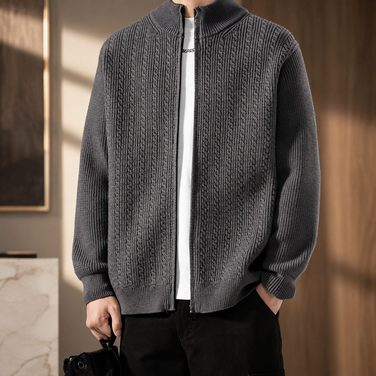 Dominic Men's Cable Knit Full-Zip Cardigan